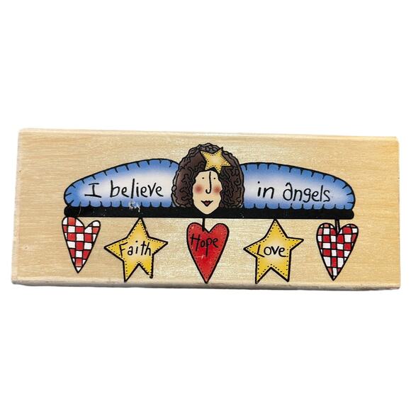 Inkadinkado 5254 Large I Believe In Angels Faith Hope Love Rubber Stamp - Picture 1 of 3